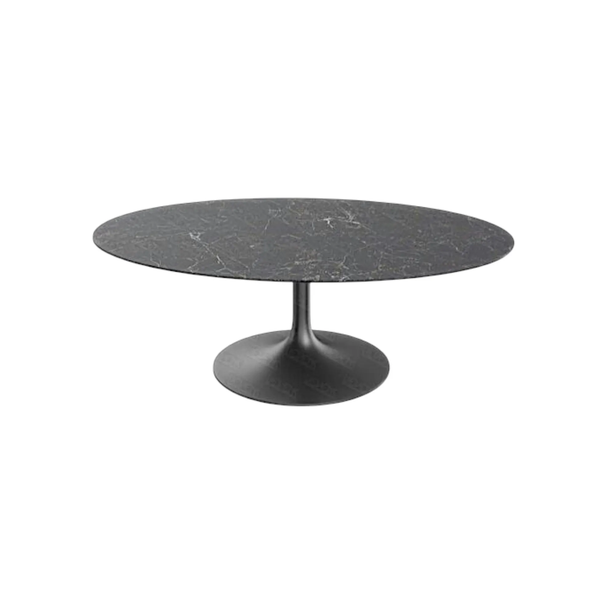 Table basse céramique grise marbrée ovale, pied tulipe LIGURIE