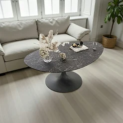 Table basse céramique grise marbrée, pied tulipe LIGURIE