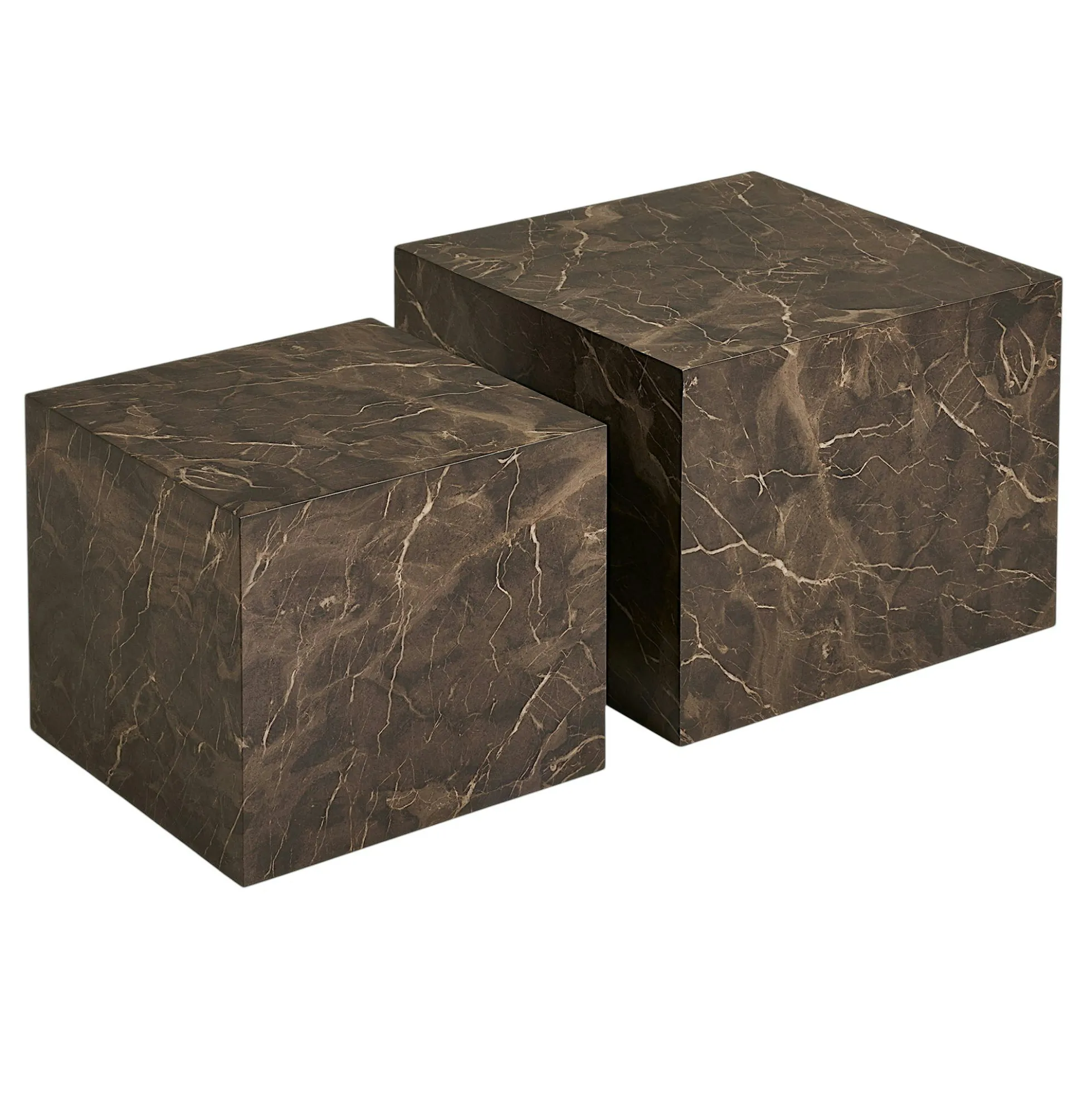 Table basse cube design effet marbre brun (lot de 2) TORANO