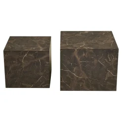 Table basse cube design effet marbre brun (lot de 2) TORANO