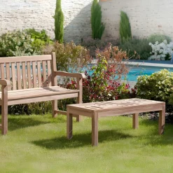 Table basse de jardin en Teck brut massif 100cm SUMMER