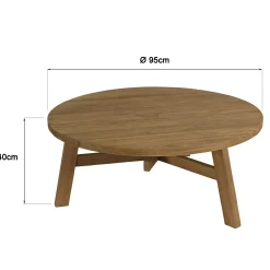 Table basse de jardin ronde en bois de teck recyclé naturel D95 cm SANTO