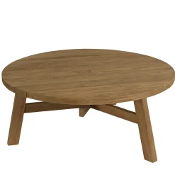 Table basse de jardin ronde en bois de teck recyclé naturel D95 cm SANTO