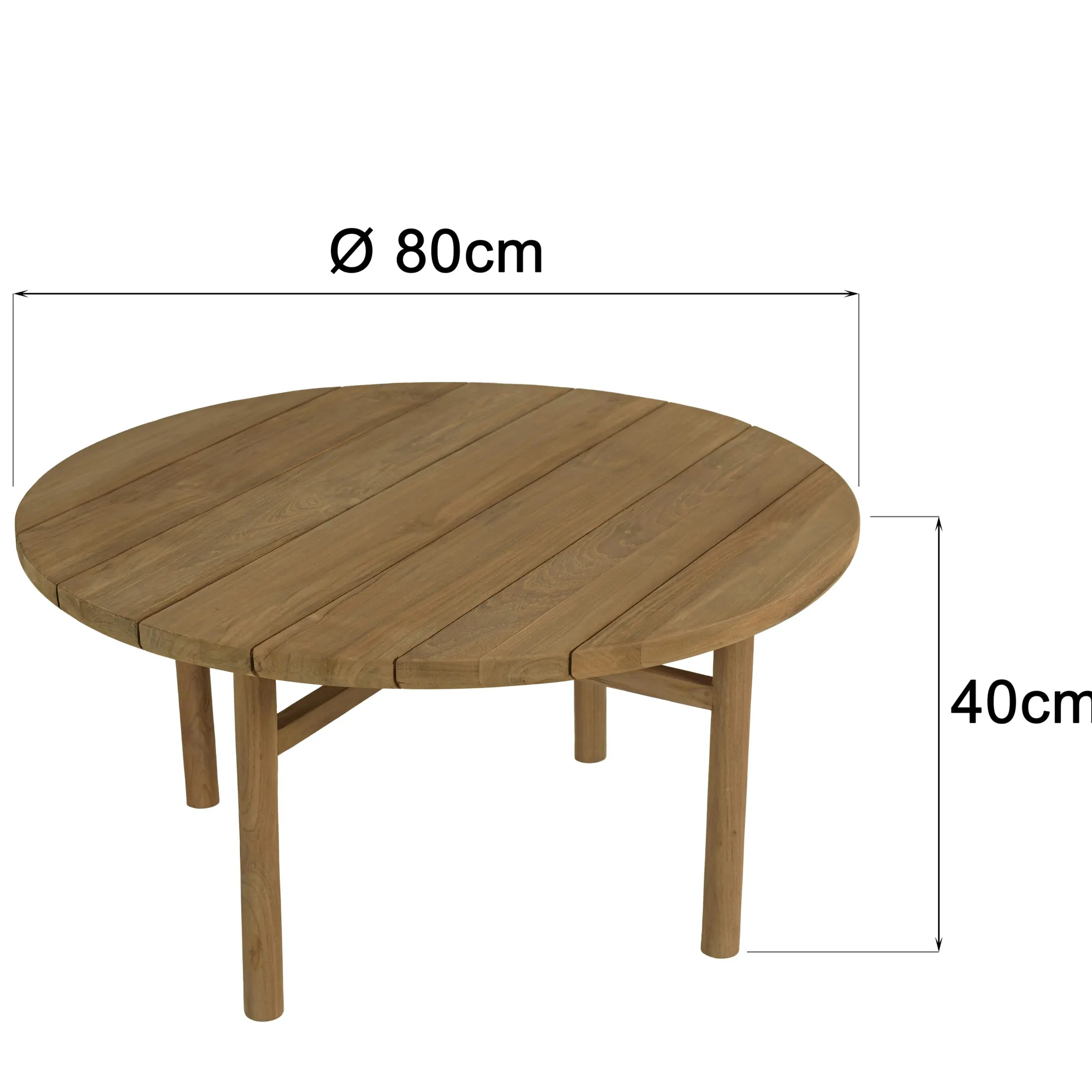 Table basse de jardin ronde en bois de teck recyclé naturel D80 cm SANTO