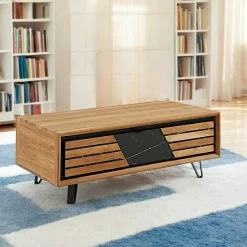 Table basse design en bois de chêne finition miel, 1 tiroir ESSEN