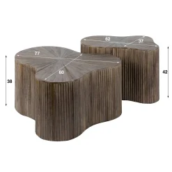 Table basse design en bois de teck avec plateau en marqueterie (lot de 2) YOGY