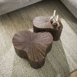 Table basse design en bois de teck avec plateau en marqueterie (lot de 2) YOGY