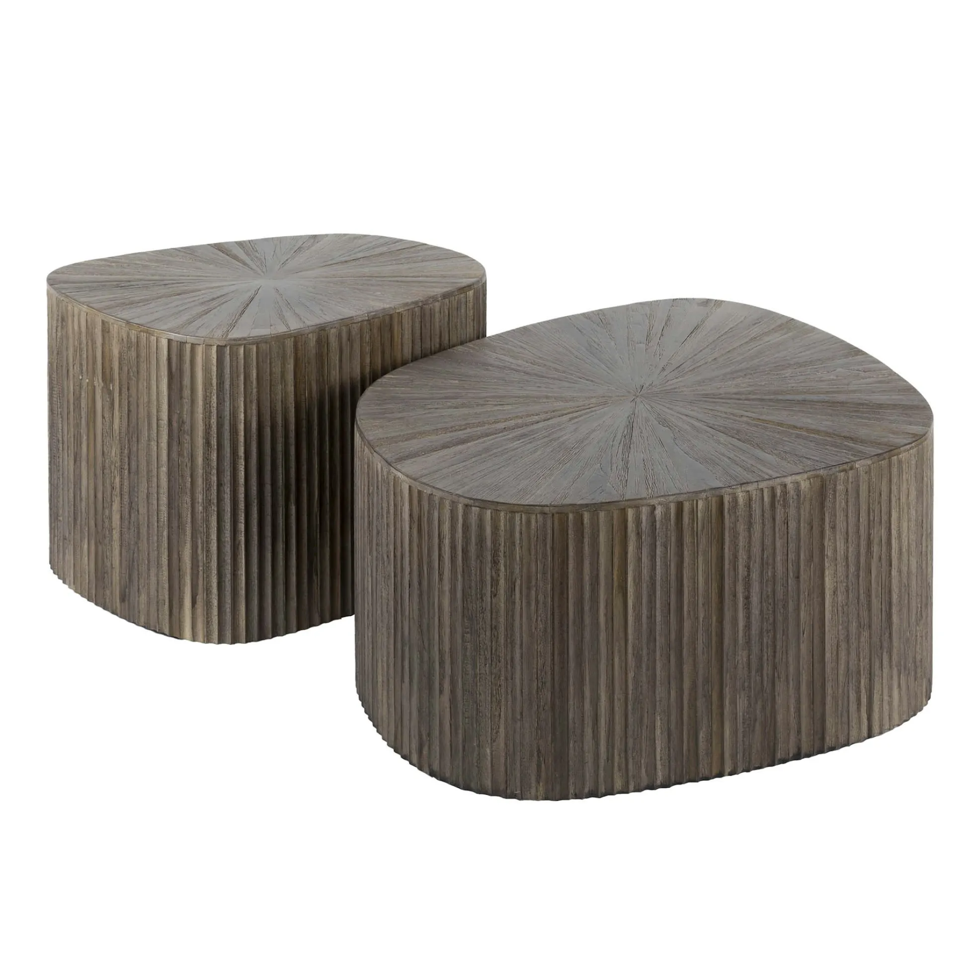 Table basse design en bois de teck avec plateau étoilé (lot de 2) YOGY