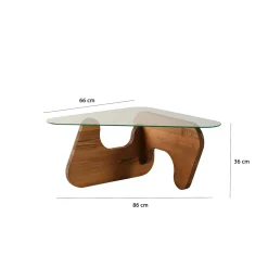 Table basse design en verre et bois brun - forme triangle ANZIO