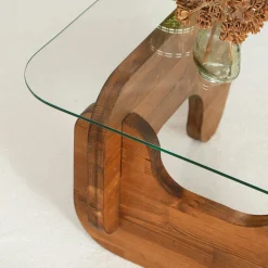 Table basse design en verre et bois brun - forme triangle ANZIO