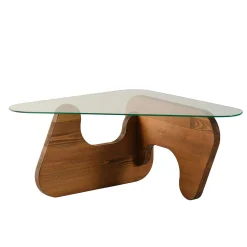 Table basse design en verre et bois brun - forme triangle ANZIO