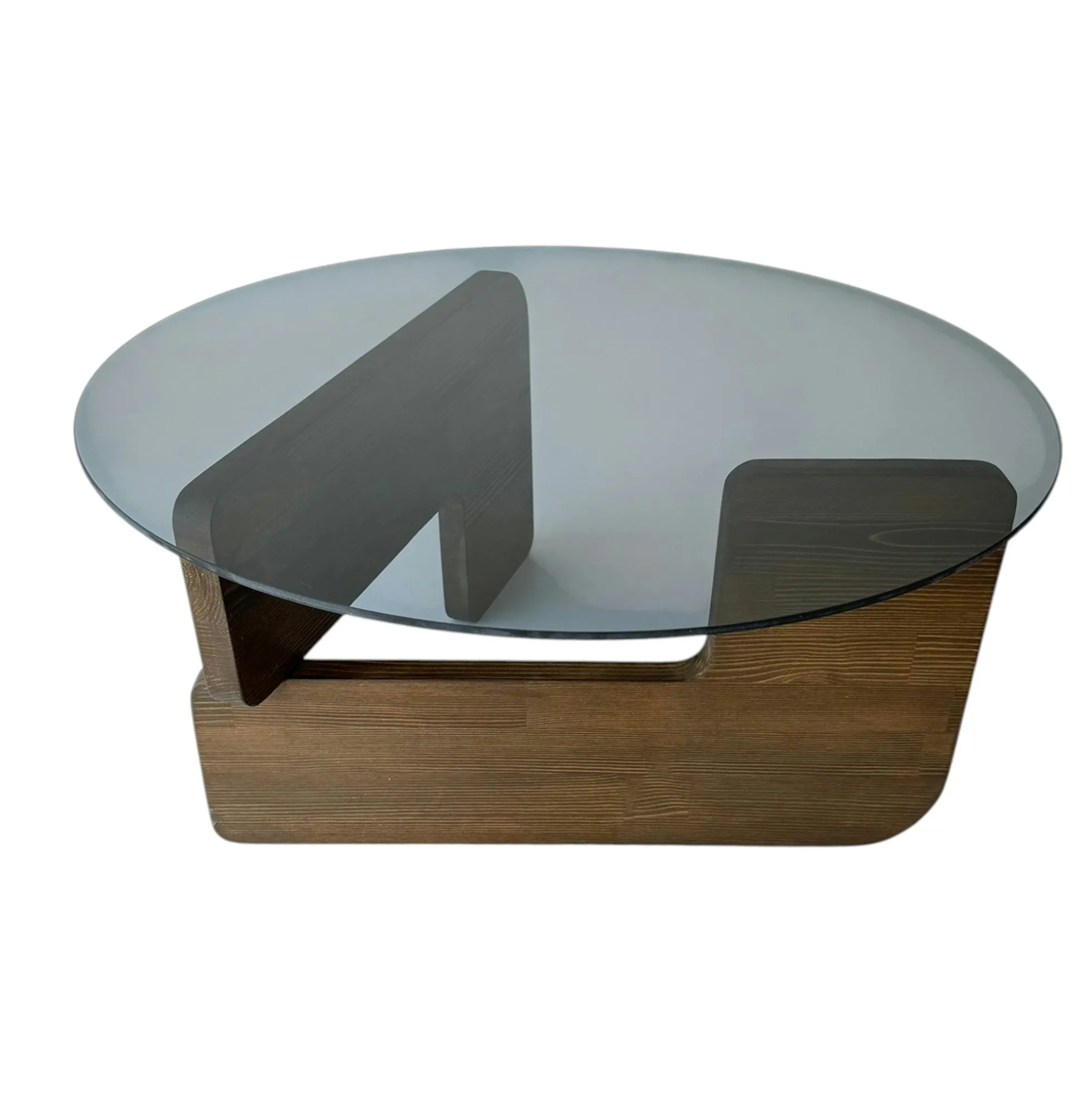 Table basse design en verre fumé - pied bois brun ANZIO