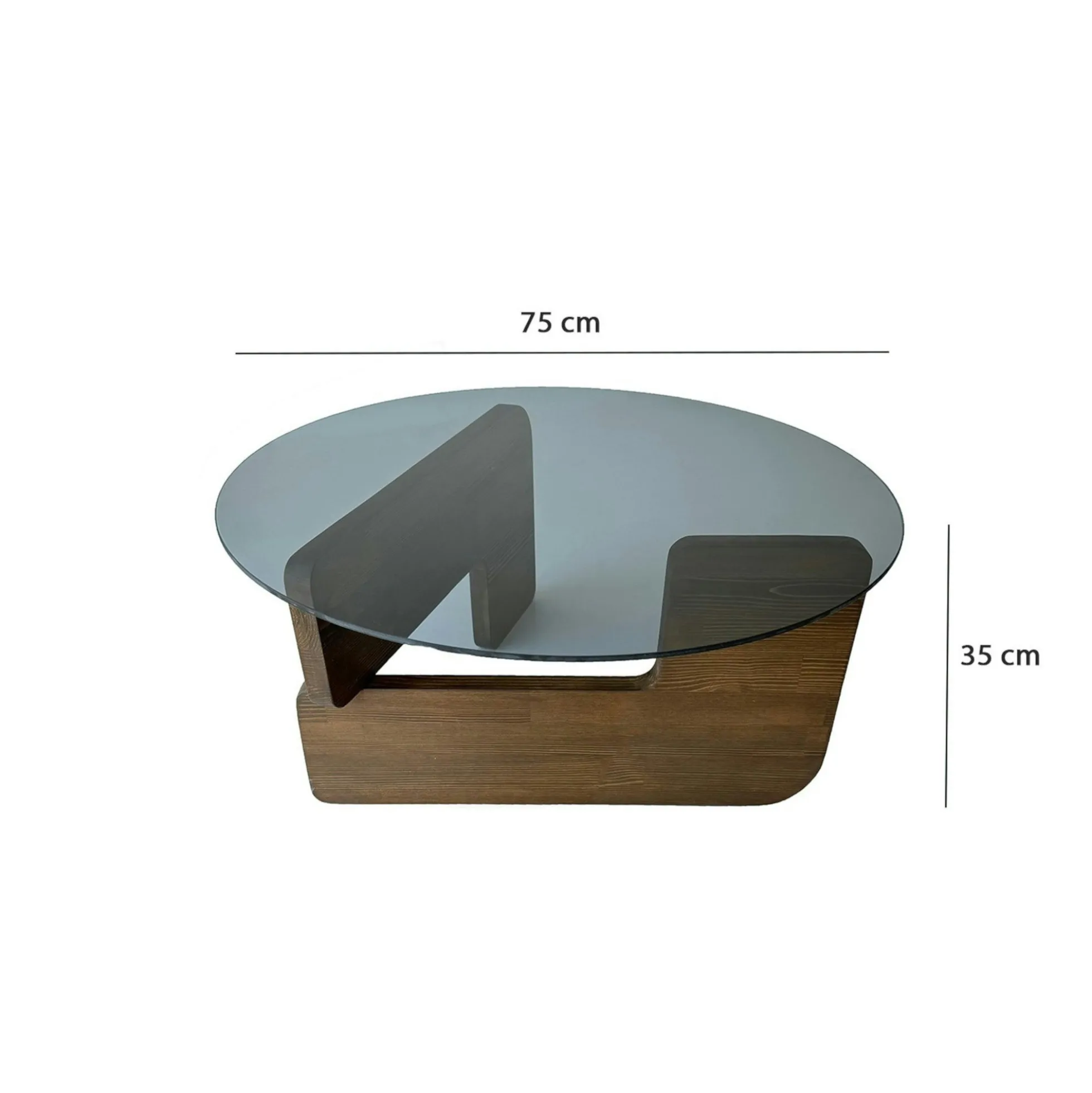 Table basse design en verre fumé - pied bois brun ANZIO