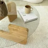 Table basse design en verre - pied bois clair ANZIO