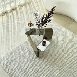 Table basse design en verre - pied bois brun ANZIO