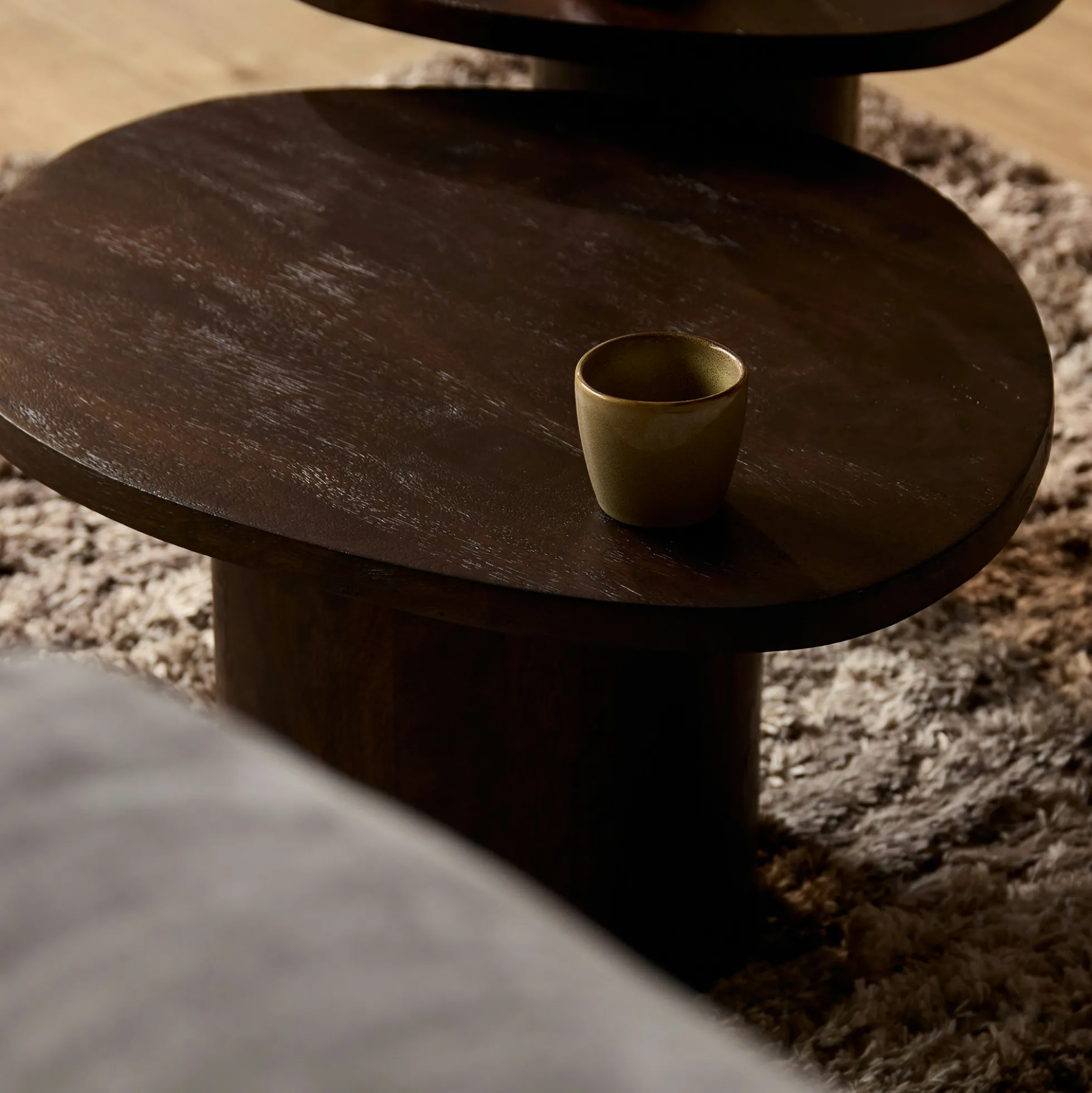Table basse design organique en bois foncé (lot de 2) ALMA