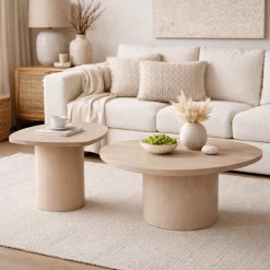 Table basse design organique en bois sable (lot de 2) ALMA