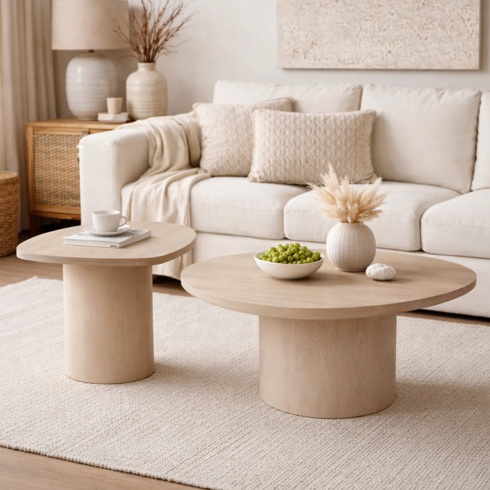 Table basse design organique en bois sable (lot de 2) ALMA