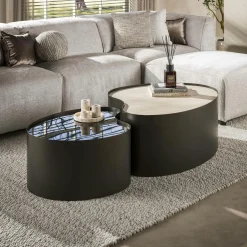 Table basse design organique céramique verre fumé (lot de 2) MAHAL