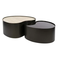 Table basse design organique céramique verre fumé (lot de 2) MAHAL