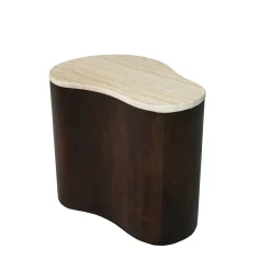 Table basse design organique marbre bois foncé 50 cm DUOMO