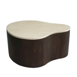 Table basse design organique marbre bois foncé 77 cm DUOMO