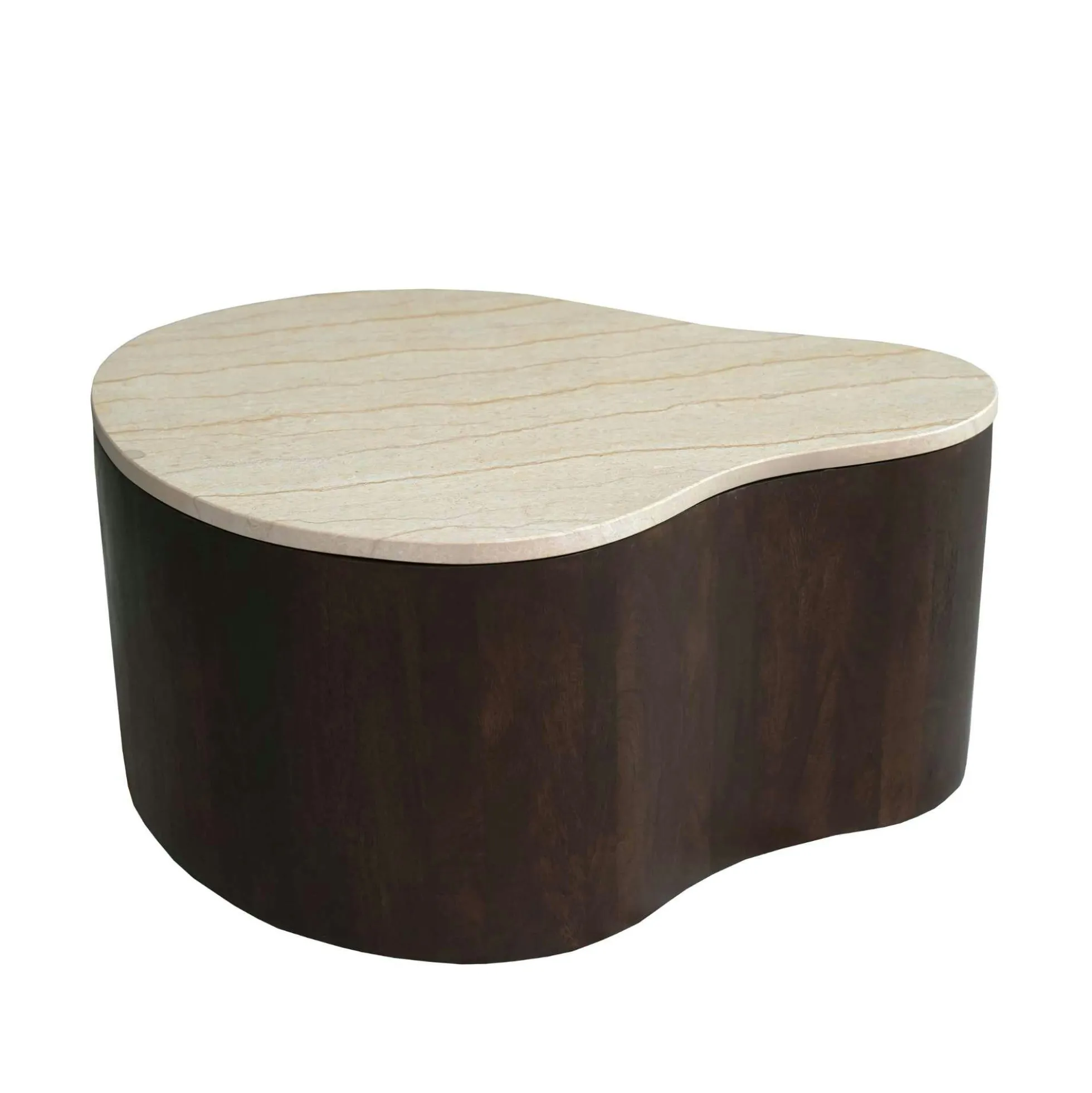 Table basse design organique marbre bois foncé 77 cm DUOMO