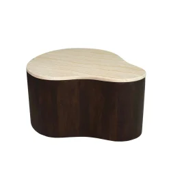 Table basse design organique marbre bois foncé 77 cm DUOMO