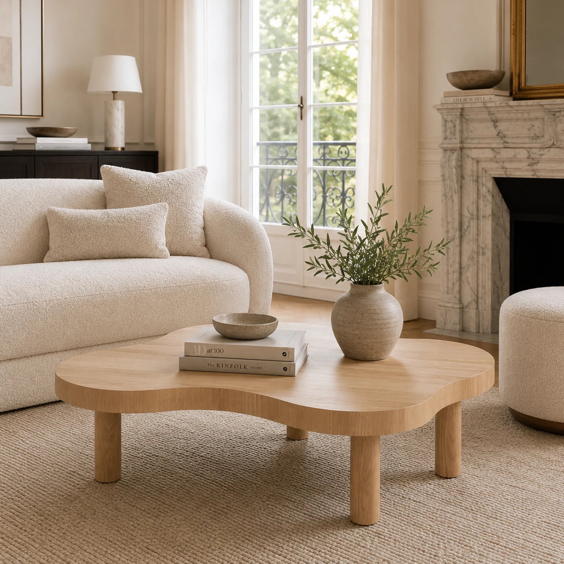 Table basse design organique en chêne clair LOREN