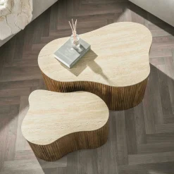 Table basse design organique effet travertin 3D (x2) ASCOLI