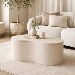 Table basse design organique marbre bois sable 77 cm DUOMO
