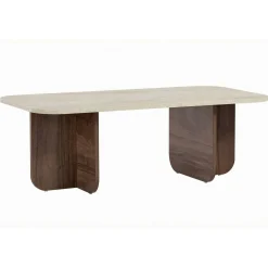 Table basse design organique décor travertin et noyer MARFA