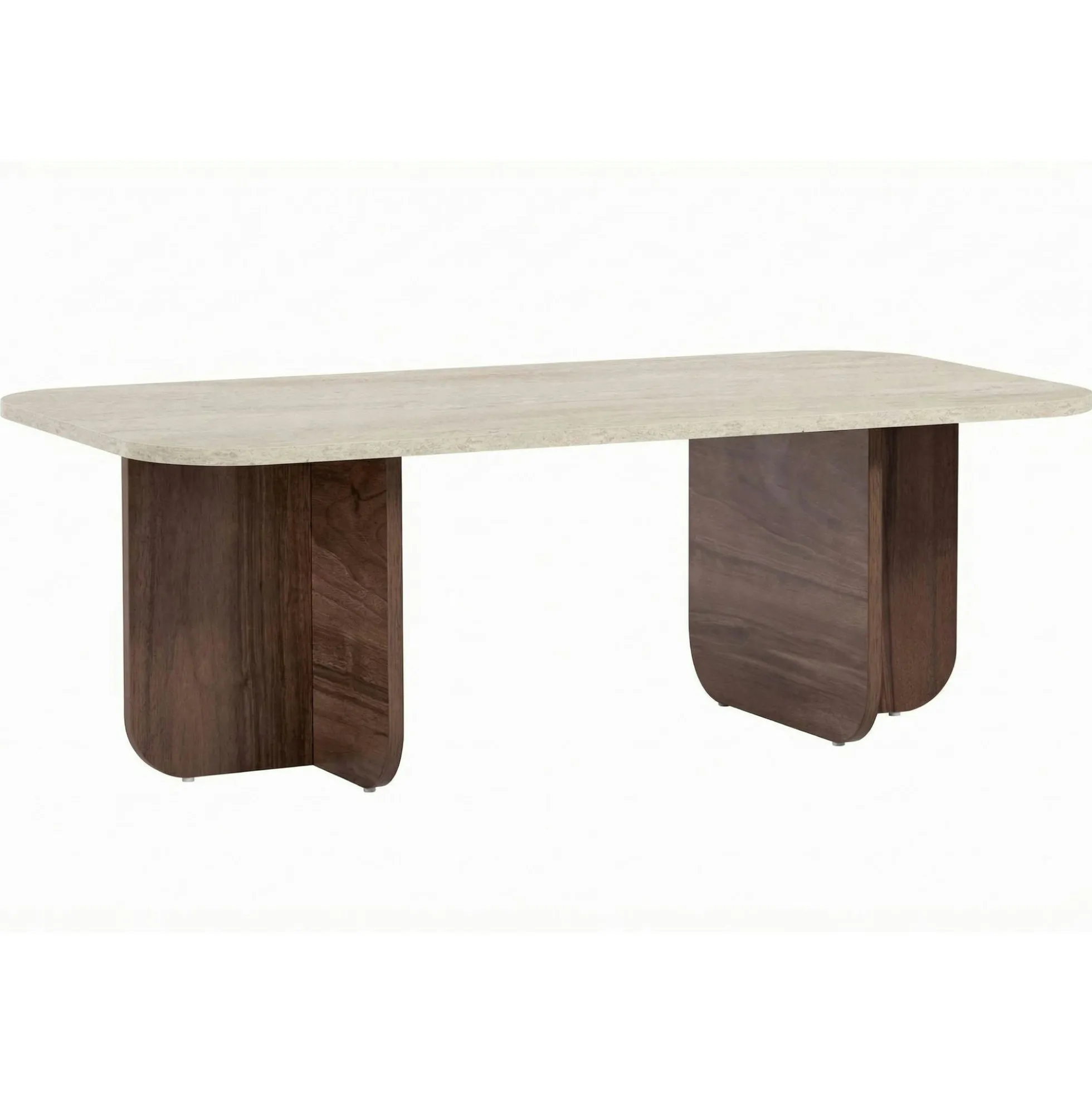 Table basse design organique décor travertin et noyer MARFA