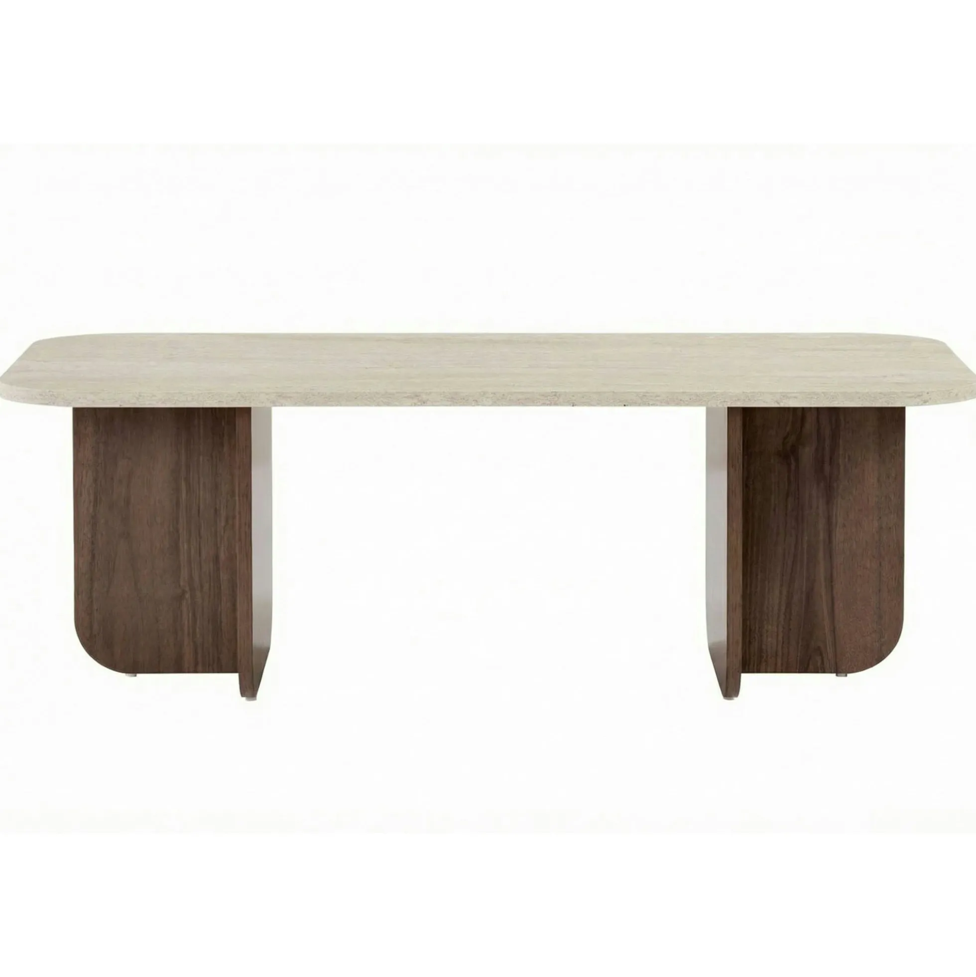 Table basse design organique décor travertin et noyer MARFA