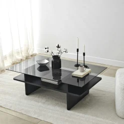 Table basse design 2 plateaux, verre fumé et noir SALTA