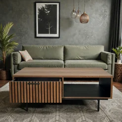 Table basse design teck recyclé 2 tiroirs FANO