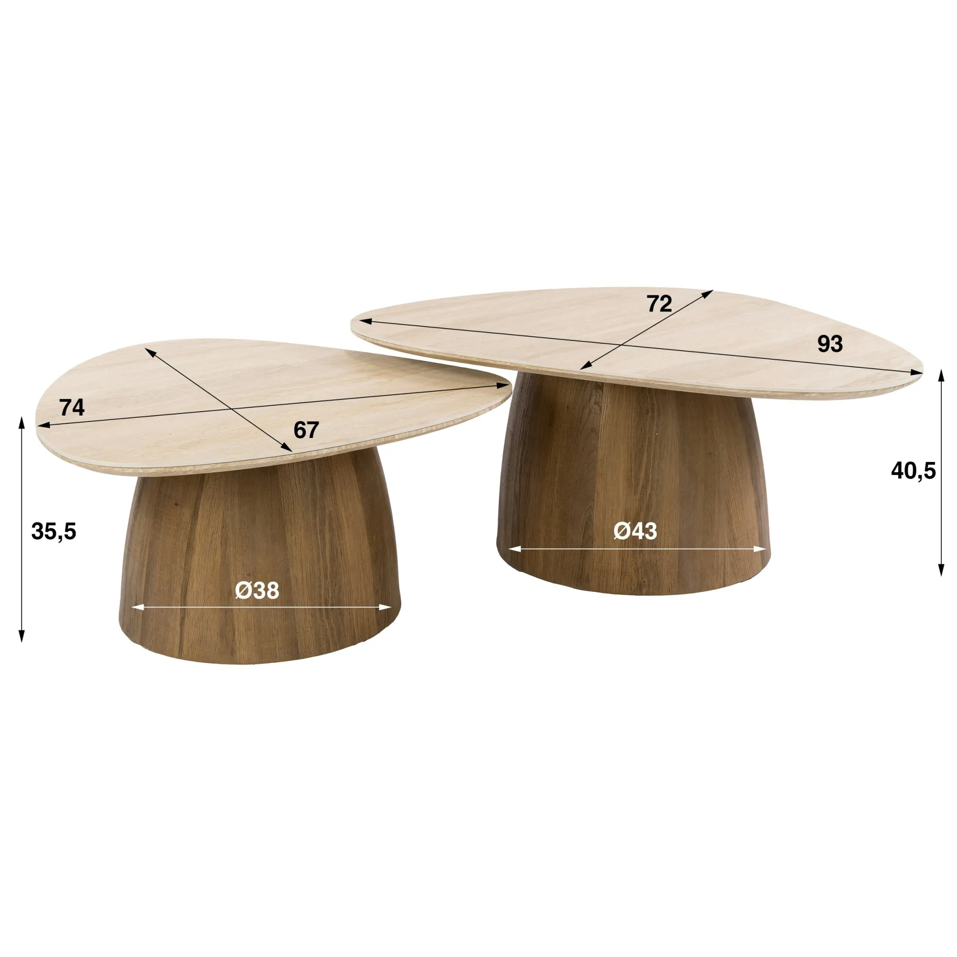 Table basse design triangle effet travertin (lot de 2) ASCOLI