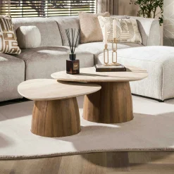 Table basse design triangle effet travertin (lot de 2) ASCOLI