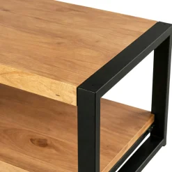 Table basse double plateau bois clair métal noir MILORA