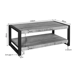 Table basse double plateau bois et métal MILORA