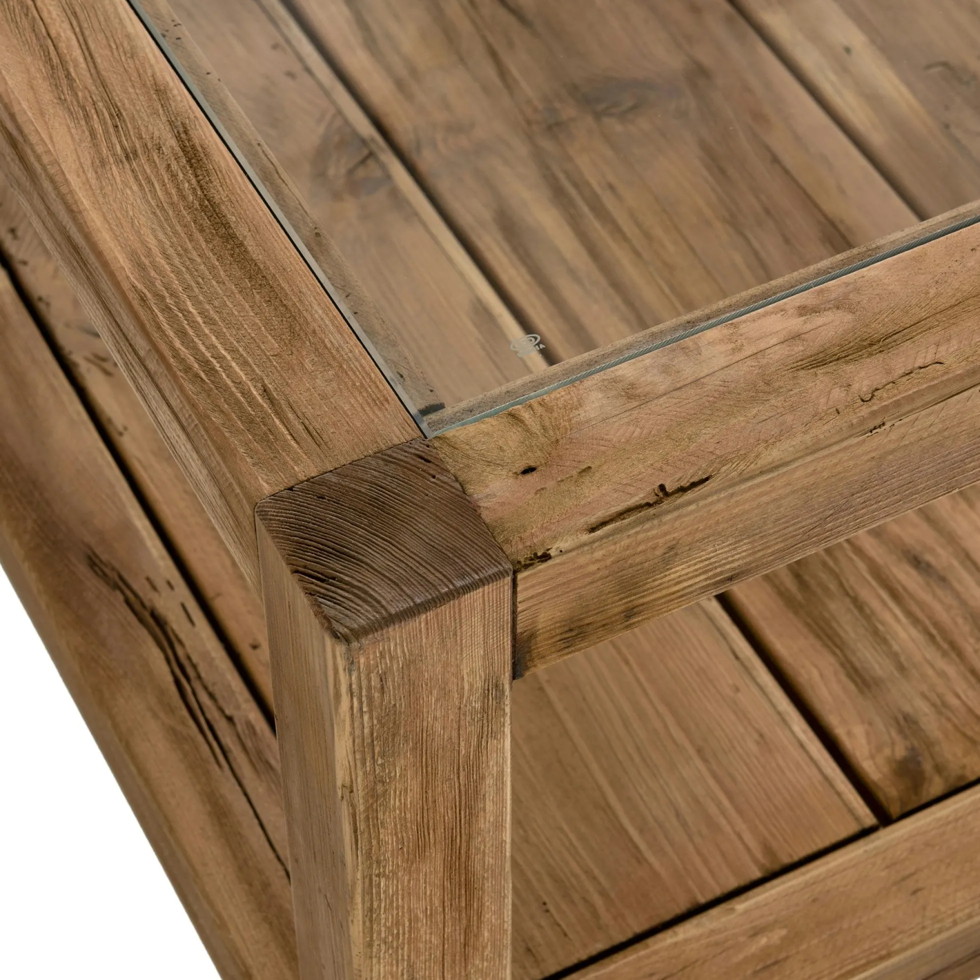 Table basse double plateau en bois de pin recyclé etverre DENVER
