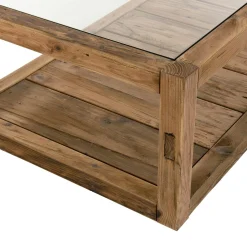 Table basse double plateau en bois de pin recyclé etverre DENVER