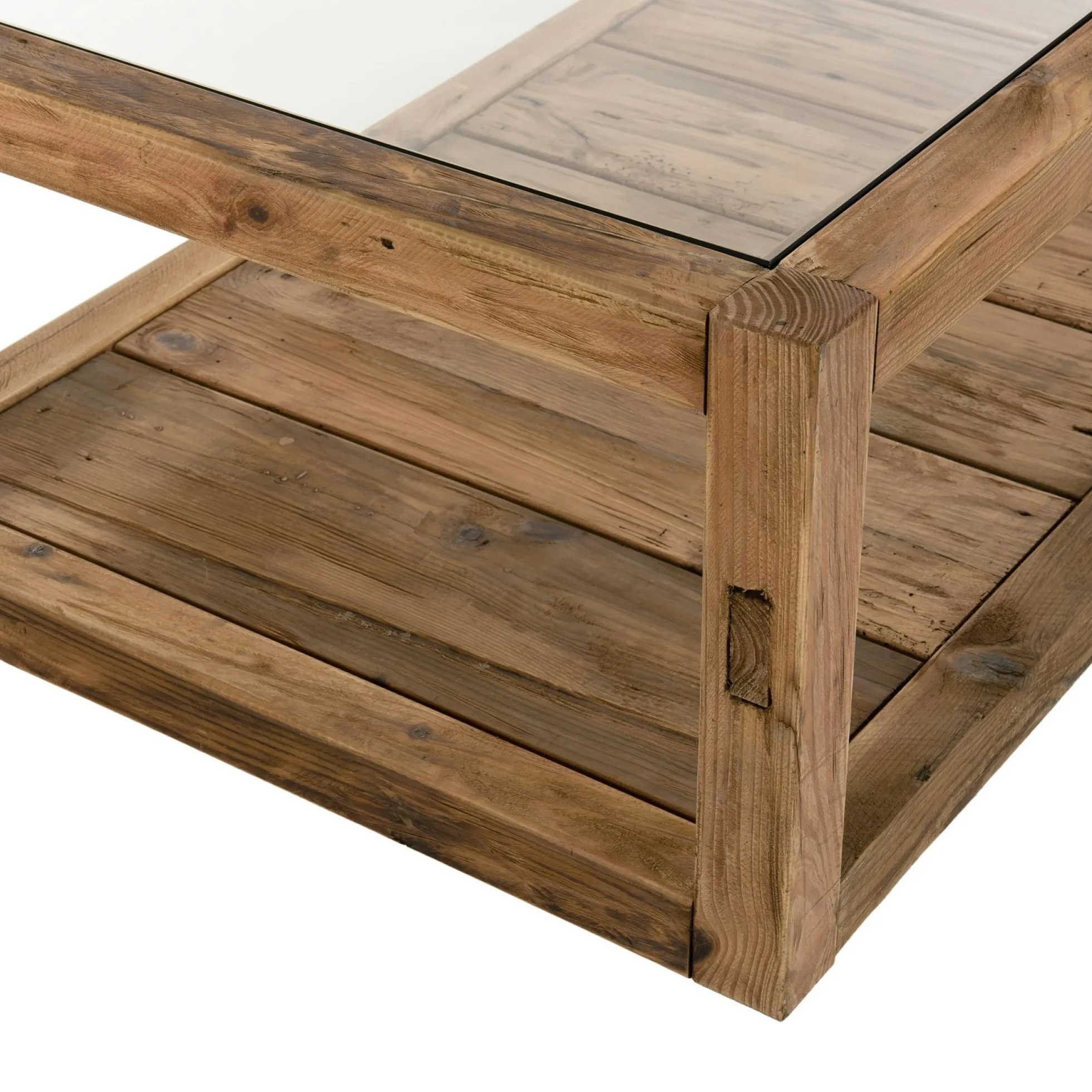 Table basse double plateau en bois de pin recyclé etverre DENVER