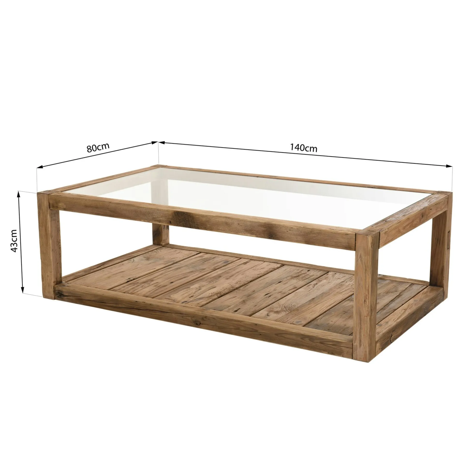 Table basse double plateau en bois de pin recyclé etverre DENVER