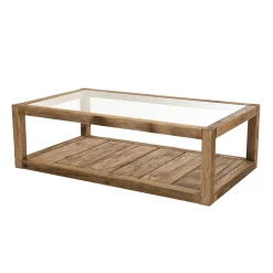 Table basse double plateau en bois de pin recyclé etverre DENVER
