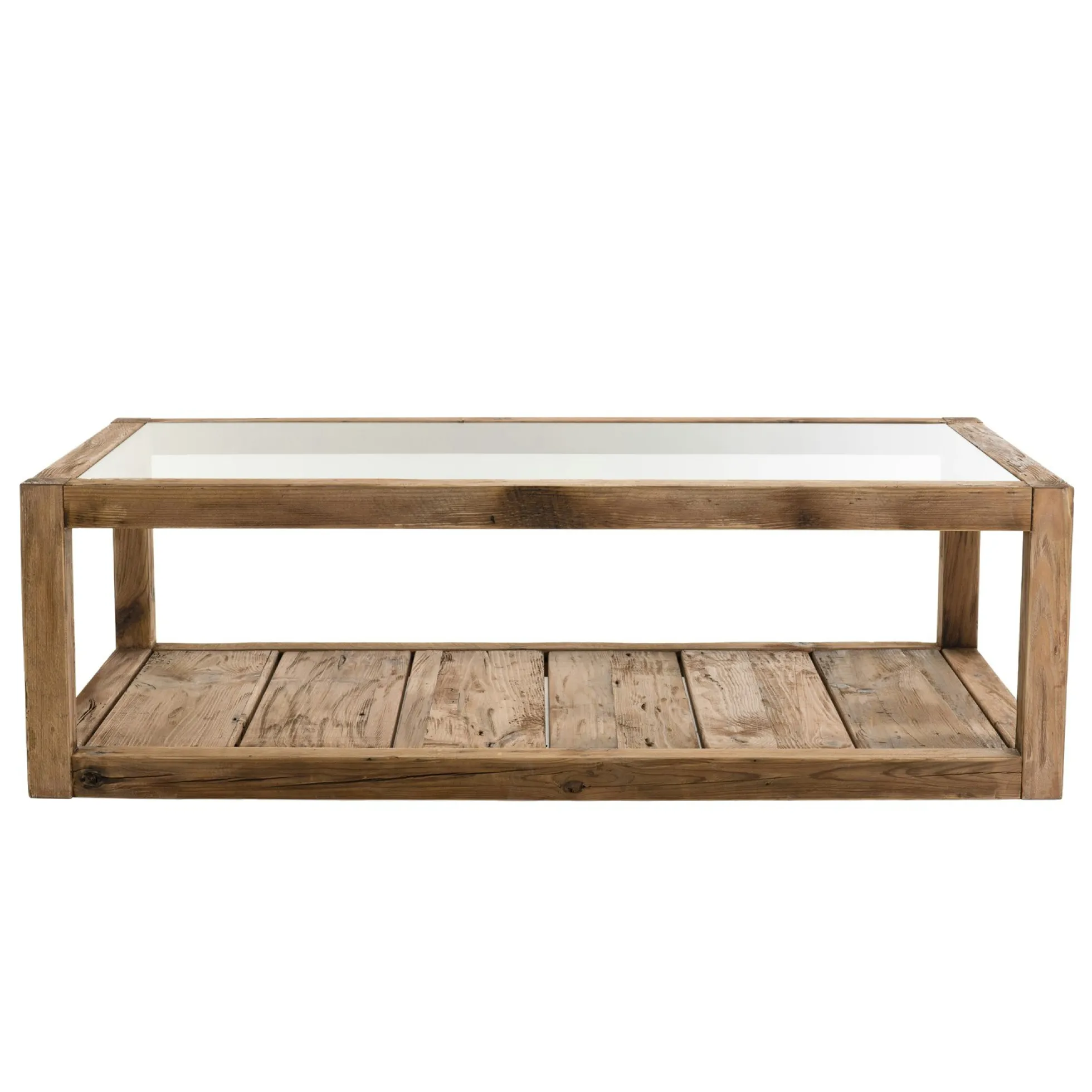 Table basse double plateau en bois de pin recyclé etverre DENVER