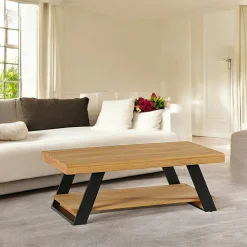 Table basse double plateau en bois de pin massif brossé GREENWICH