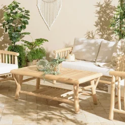 Table basse double plateau rondins de teck naturel MANAK
