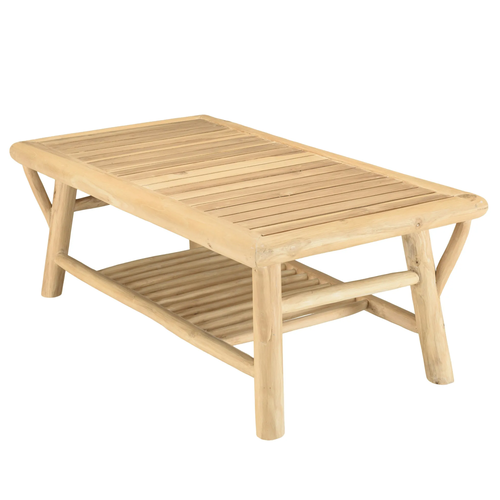 Table basse double plateau rondins de teck naturel MANAK