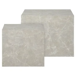 Table basse effet marbre beige - set de 2 cubes design TRINITE